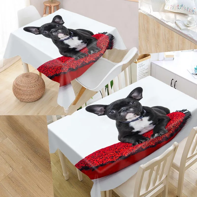 

Bulldog Puppy Dog Custom Table Cloth Oxford Fabric Rectangular Waterproof Oilproof Table Cover Family Party Tablecloth