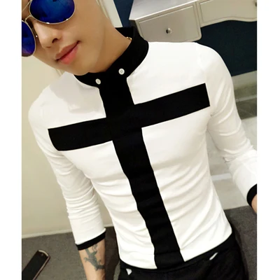 Мужская футболка с длинным рукавом Повседневная двойными пуговицами отложным