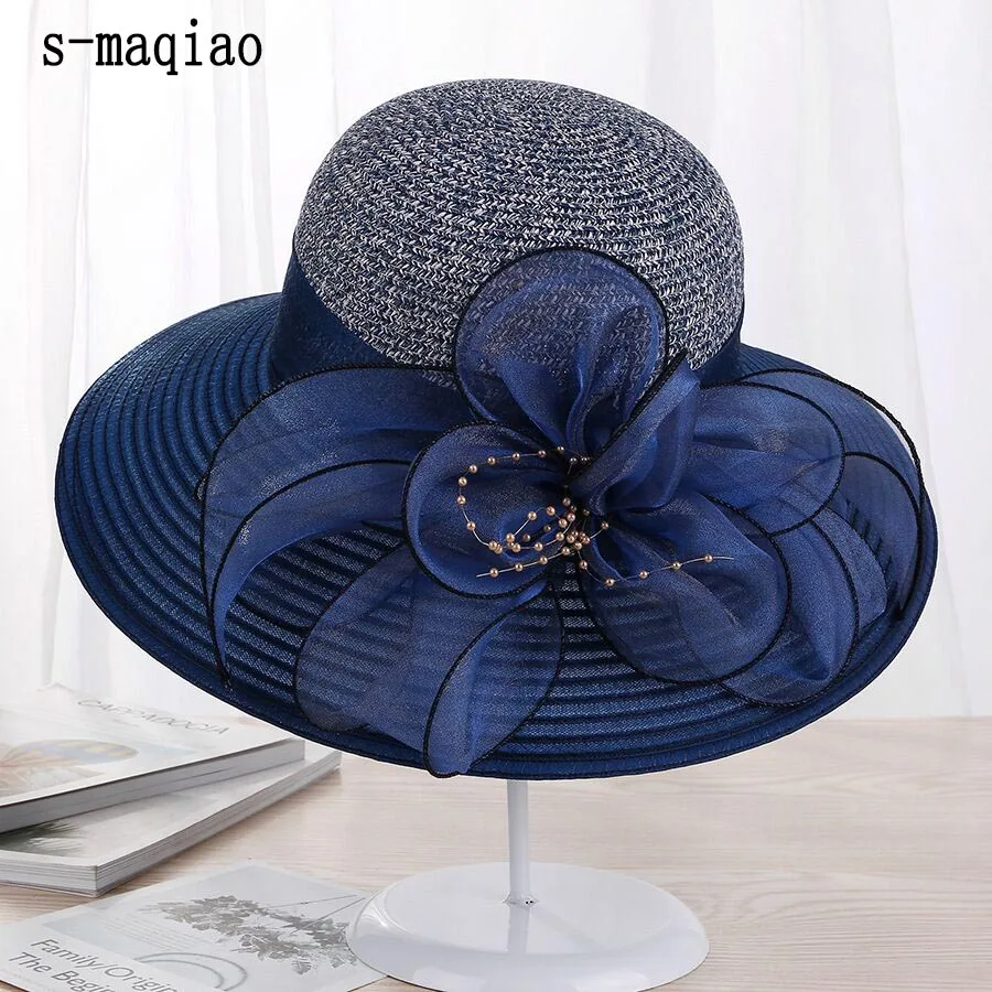 Новинка Элегантные женские шляпы с широкими полями из органзы цветочным