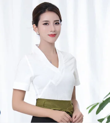 Short-sleeved top Белые красные униформа для сотрудниц спа-салонов красоты тайский одежда модные тонкие массажа здоровья комбинезоны Красота салон Рабочая одежда - Цвет: Short-sleeved top