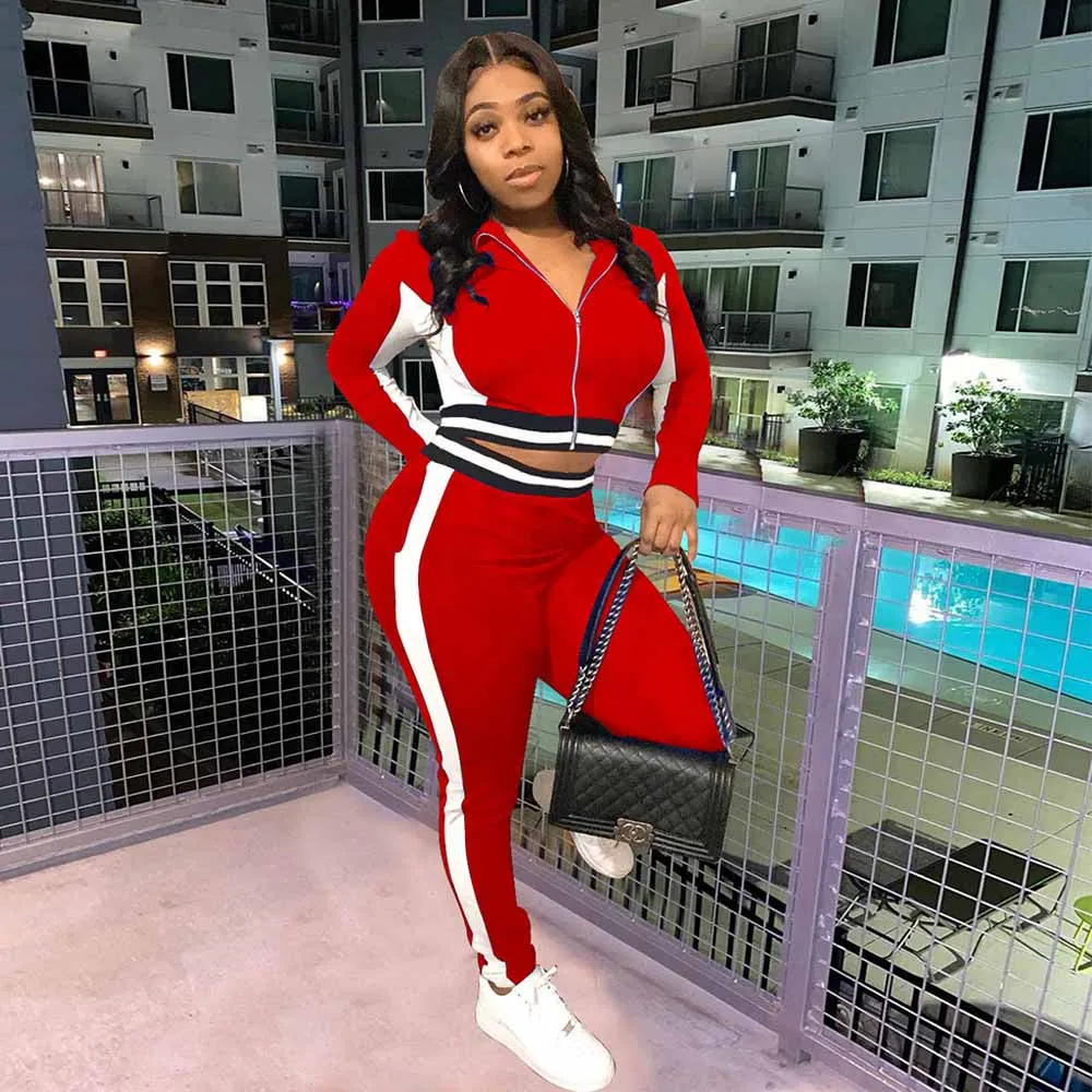 

Casual Sportswear Two Piece Sweatsuit Women's Suits Turn Down Collar Long Sleeve Jackets and Pencil Jogger Sweatpant Activewear
