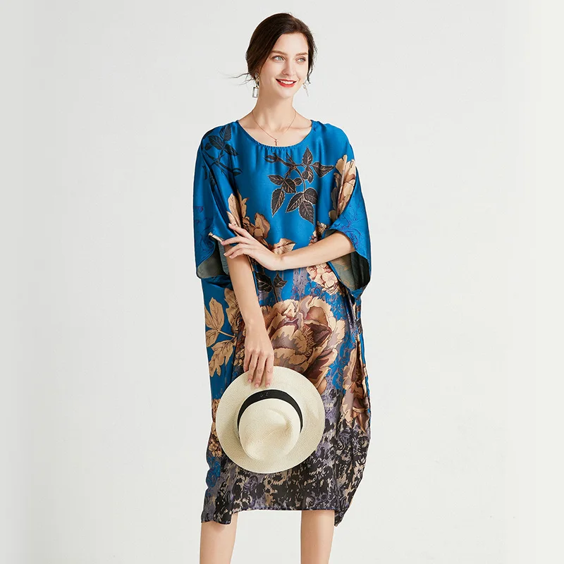 Vestido de verano de la Mancha elegante de moda de talla grande mujer fiesta Floral imprimir suelto de playa de manga corta vestido de ropa de mujer