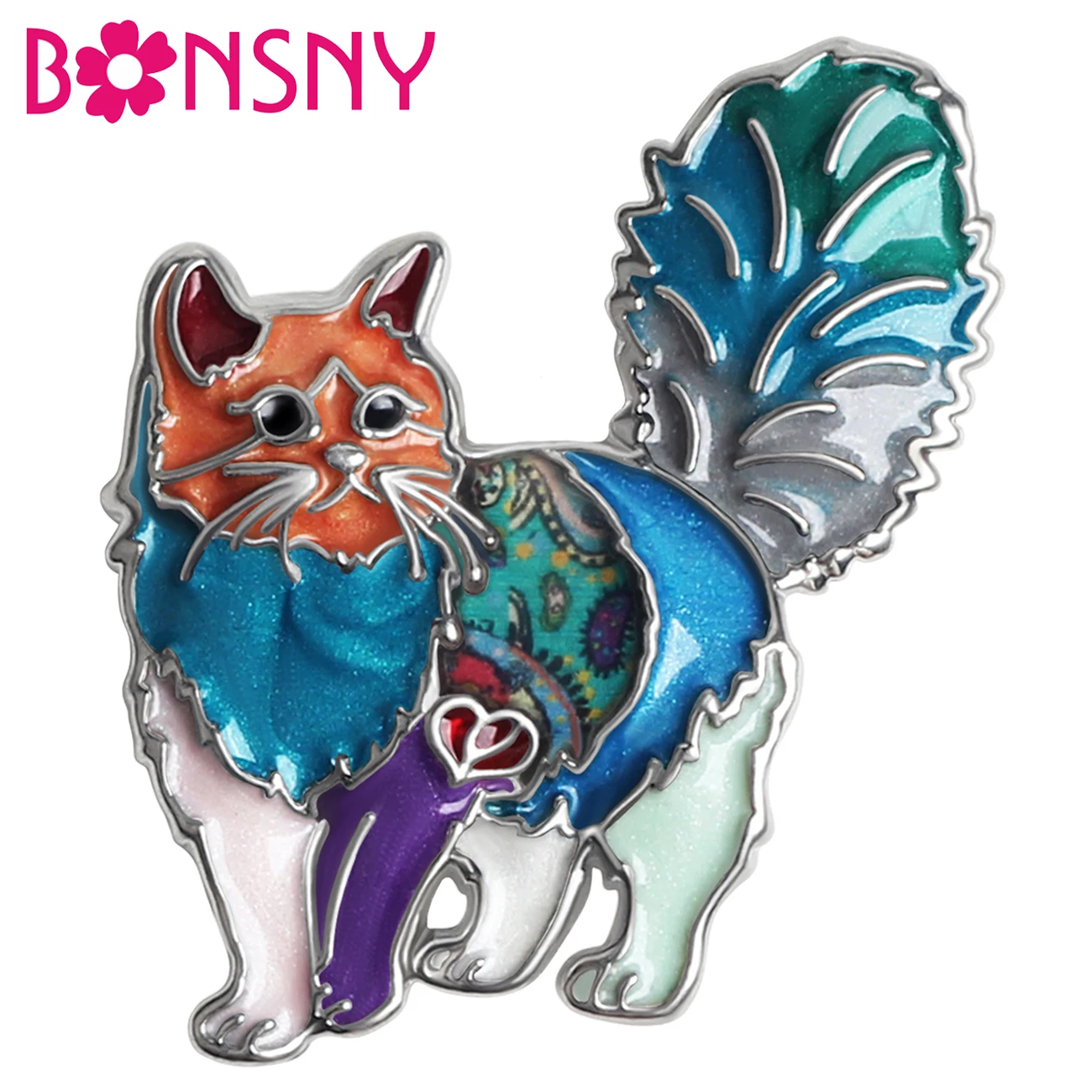 

Bonsny Enamel Alloy Metal Floral Sweet Fluffy Cat Kitten Brooches Pins Gifts Fashion Jewelry For Women Teens Girls Pets Lovers