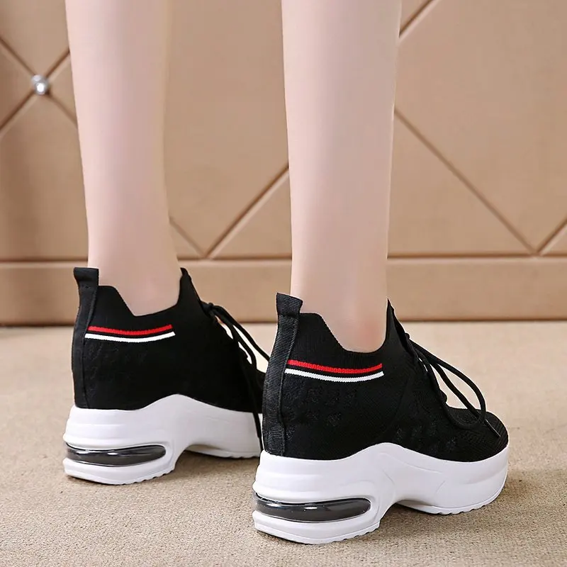 

Women Summer Mesh Platform Sneakers Trainers White Shoes 8.5CM High Heels Wedges Outdoor Shoes Breathable Casual Shoes Woman New