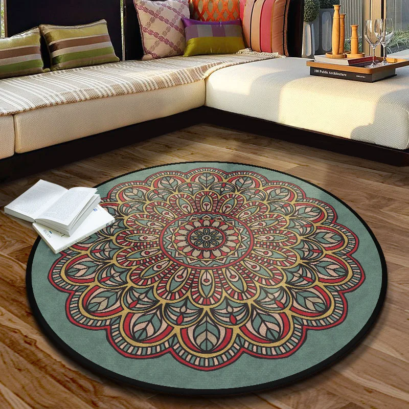 

Ethnic Round Carpet for Living Room Mandala Anti Slip Floor Mat for Bedroom Computer Chair Home Decor Bohemian Large Tatami Rugs