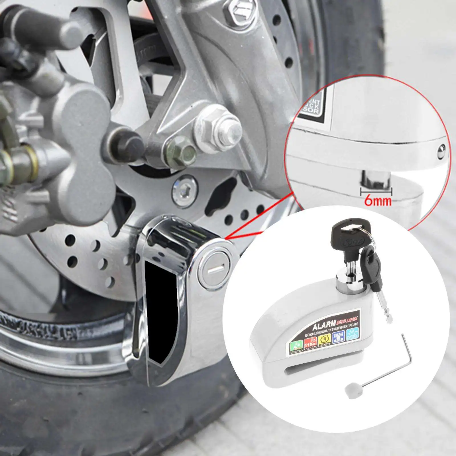 Мотоцикл Замок на диск тяжелой нагрузки, водонепроницаемый, с 6-мм штифтом, антикражный дисковый тормозной ротор для велосипеда скутера с двумя ключами