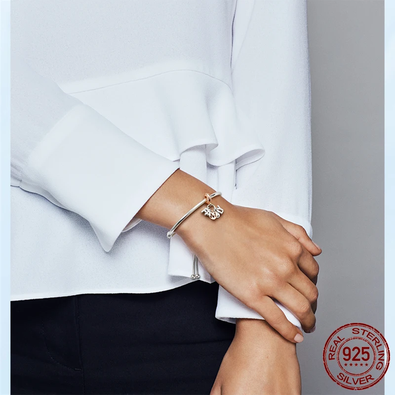 

Hot Sale 925 Sterling Silver Family Letters Dangle Charm pendant fit Original Bracelet Necklace Silver 925 Jewelry Gift