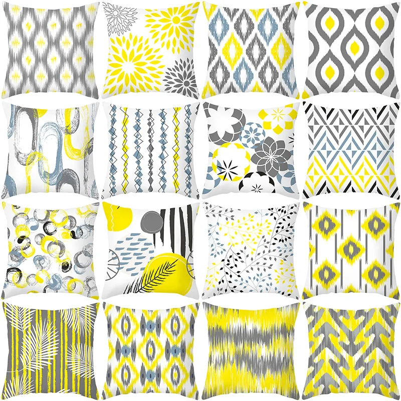 

Yellow Gray Geometric Print Pillowcase Decorative Sofa Chair Car Living Room Polyester Fabric Throw Pillows Cover 45x45cm
