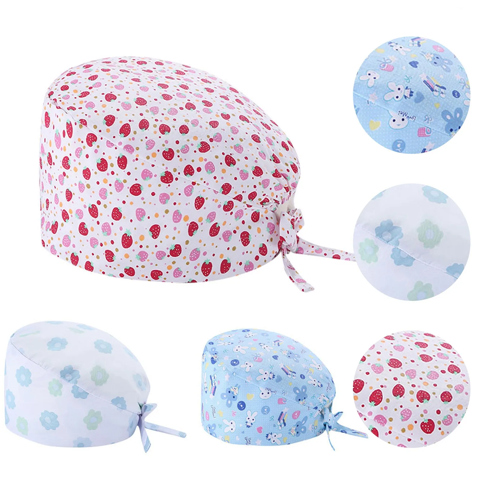 

Working Nurse Cap With Buttons Bouffant Hat With Sweatband For Womens And Mens Printed Cotton Comfortable Soft #45