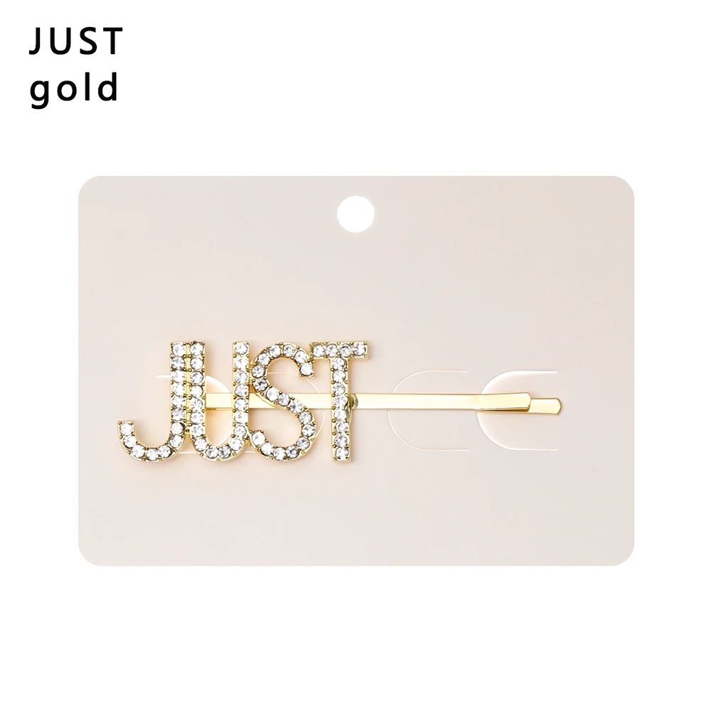 JUST Gold 1 шт., заколки с серебряными кристаллами, блестящие стразы, заколки для волос с буквами, элегантные женские заколки для волос, аксессуары для укладки волос - Цвет: JUST Gold