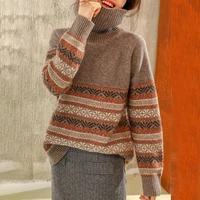 autumn and winter new ethnic style wool pile collar high neck bottoming woolen sweater loose knit sweater pullover women
