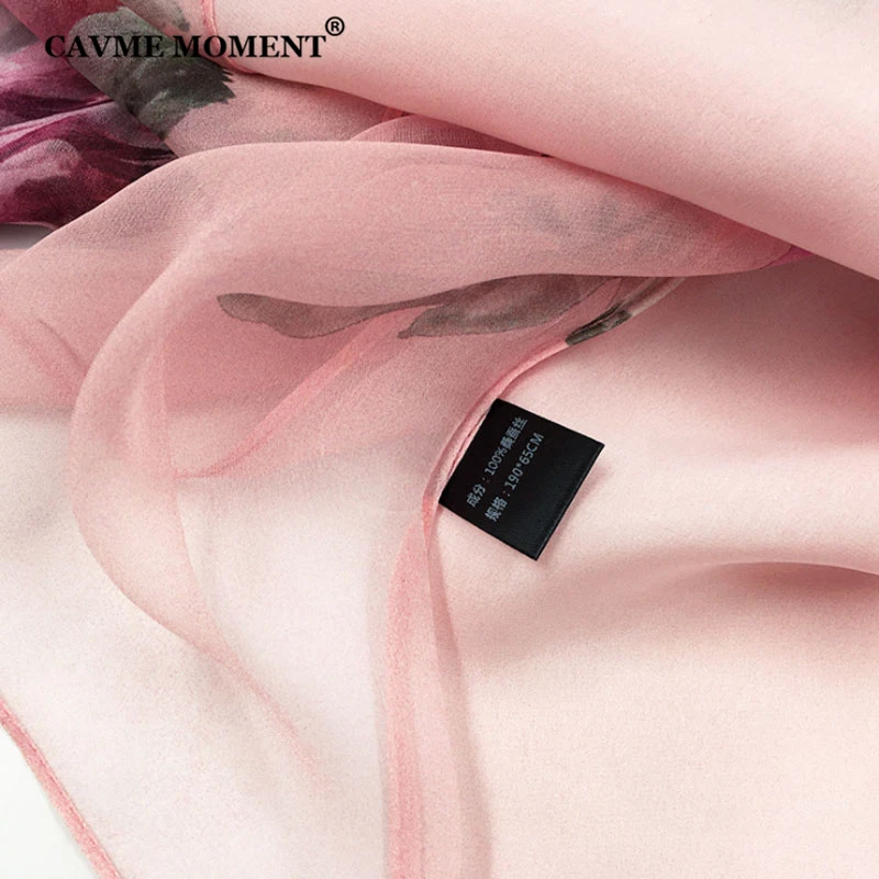 

CAVME 100% Silk Pashmina Elagant Silk Scarf Thin Scarves Rose Floral Shawls Gift for Mother 65*190cm