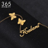 personalized name necklace stainless steel double butterflies pendant custom letter choker women christmas gift party jewelry