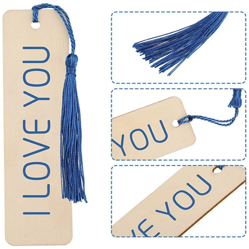 

36 psc/lot Wooden Blank Bookmark Graffiti DIY Book Reading Marker Office School File Classify Tag Gift Package Decor with Tassel