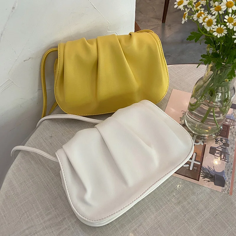 

Solid Color Pleated Tote Bag 2021 Fashion New High-quality Soft Leather Women Handbag Travel Shoulder Bag Armpit Bag Clutch Bag