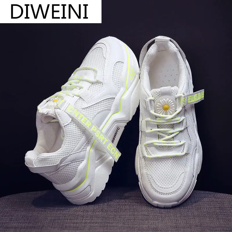 

2021 Fashion Women's Shoes Spring New Walking Platform Shoes Women's Mesh Breathable Sneakers Comfortable Lace-up Casual Shoes