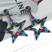 fashion pentagram colorful crystal dangle earrings for women 2022 trend luxury design fairy star pendant jewelry accessories