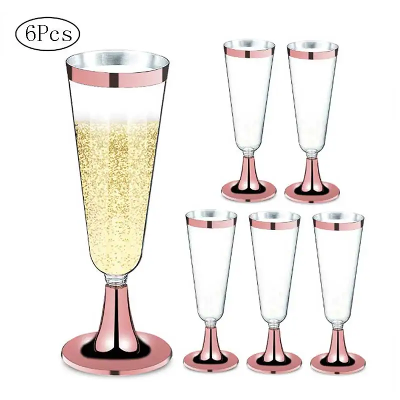 6Pcs/Set Disposable Red Wine Glass Plastic Champagne Flutes Glasses Cocktail Goblet Wedding Party Supplies Bar Drink Cup 150ml