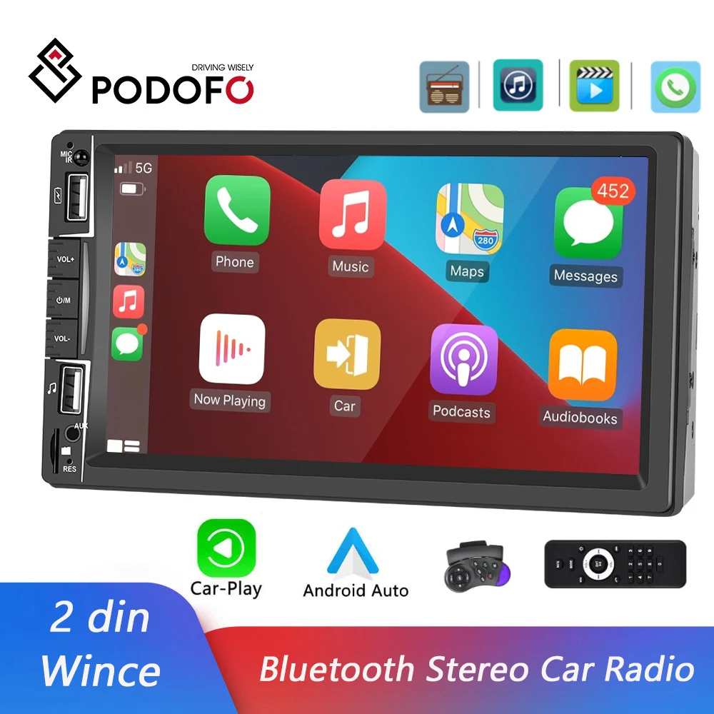 Podofo 2din Car Radio Andorid Auto Bluetooth Stereo Multimedia MP5 Player Apple CARPLAY Autoradio FM 2DIN Carplay Kit For Toyota |