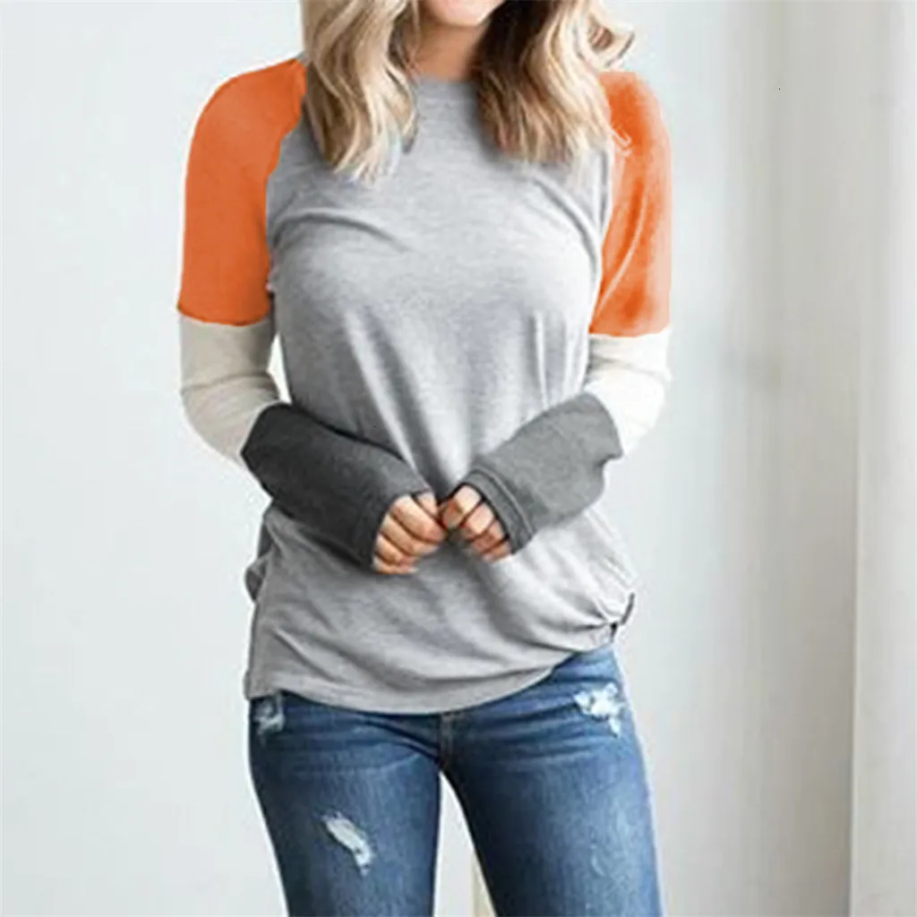 Женская Осенняя футболка Повседневная Свободная Лоскутная с коротким рукавом и