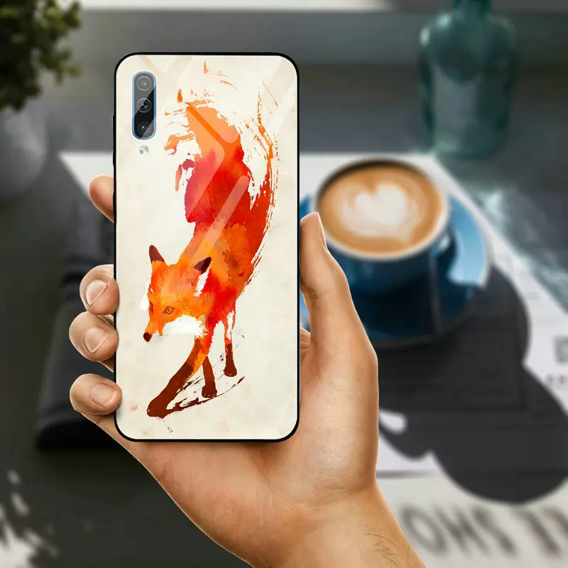 Tempered Glass Phone Cases for Samsung Galaxy A6 A8 A9 A10 A20 A30 A40 A50 A70 A80 A90 S8 S9 S10 Plus Lovely Cute Snow Fox | Мобильные