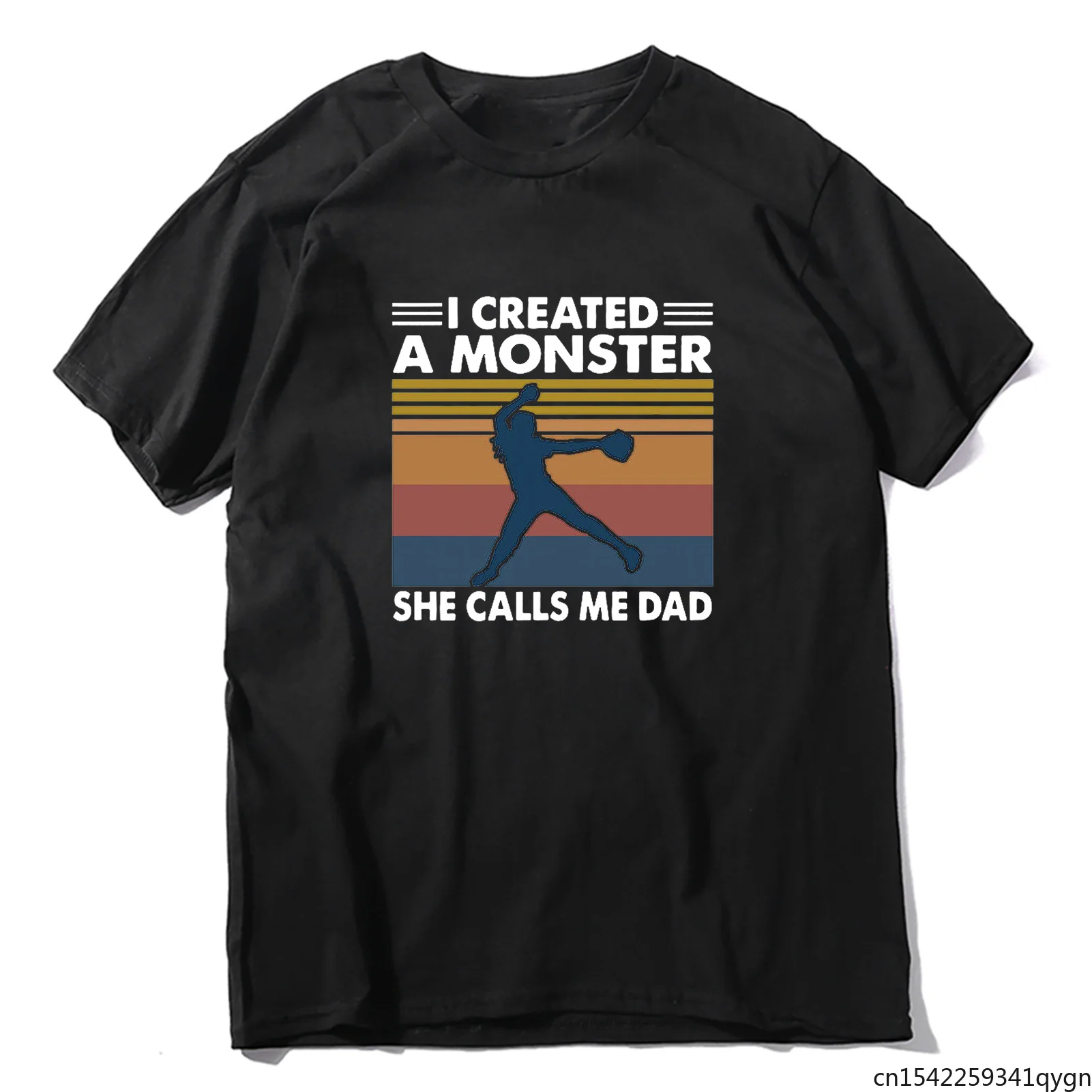 

Proud Softball Dad I Created A Monster She Calls Me Papa Vintage Dad Gift Funny Men's T Shirt Comfortable Tops Tee