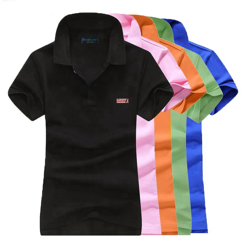 Женская хлопковая рубашка поло Повседневная Облегающая с коротким рукавом лето