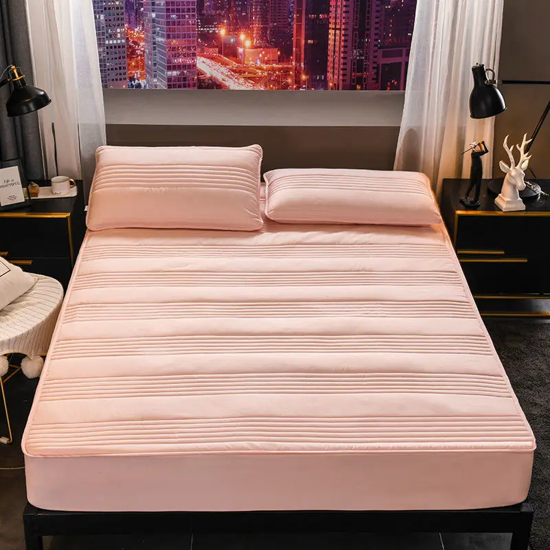 Thicken Quilted Bed Fitted Sheet Mattress Cover Warm Soft Anti-Bacteria King Queen set Not Including Pillowcase | Дом и сад