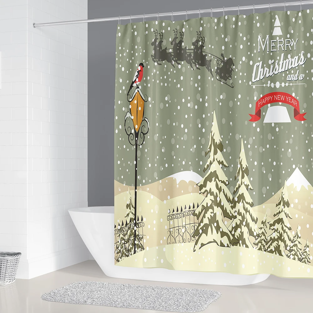 Рождественские занавески для ванной набор с Санта Клаусом снеговиком
