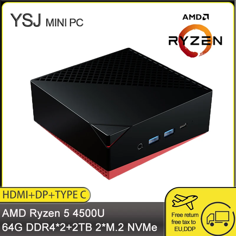 

Лучший мини-ПК AMD Ryzen 5 4500U, игровой мини-компьютер Windows10 Pro 2 * DDR4 64 Гб M.2 Nvme 2 * RJ45 3*4K HDMI DP Type-C AX WIFI6 BT5.1