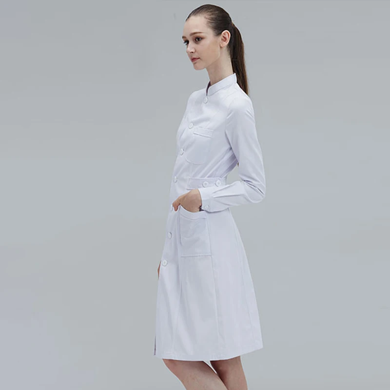 Vkamoli тонкий длинный рукав стоячий воротник халат медсестры Женский медицинский Халат Униформа медицинский лабораторный халат доктор спецодежда медицинская