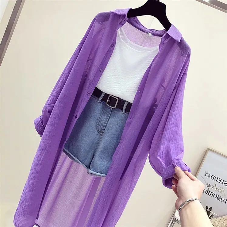 Женская легкая шифоновая блузка летняя однотонная Свободная рубашка для защиты