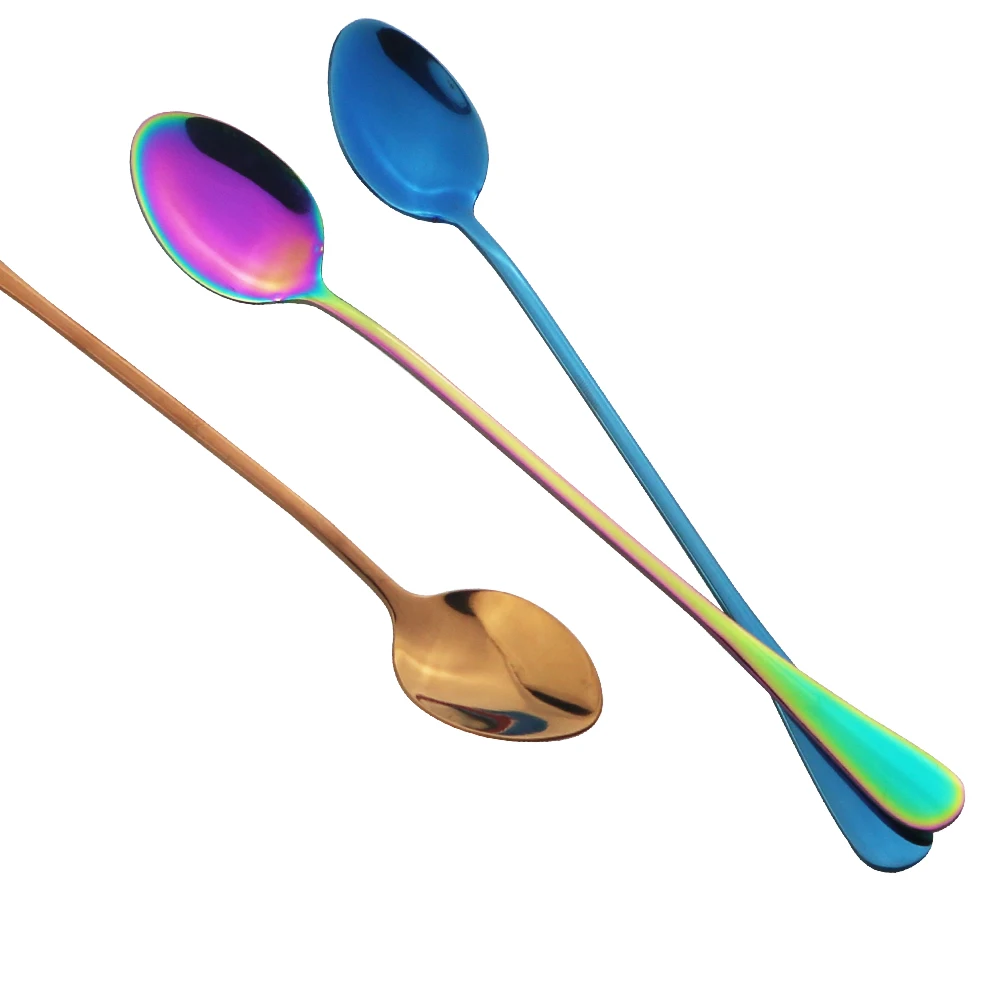 4Pcs Black Long Handle Tea Spoons Juice Stirring Cutlery Stainless Steel Coffee Spoon Drinking Flatware Kitchen Drop Shipping | Дом и сад