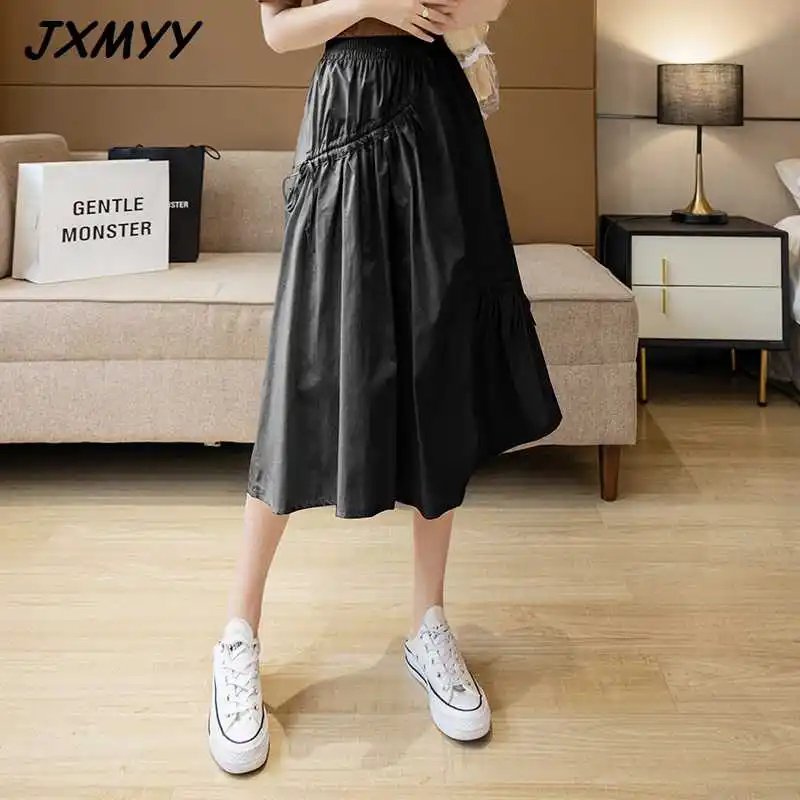 

ICCLEK 2021 Fashion New White Chiffon Half Skirt Female Mid-length A-line High Waist Slim Skirt Spring Summe
