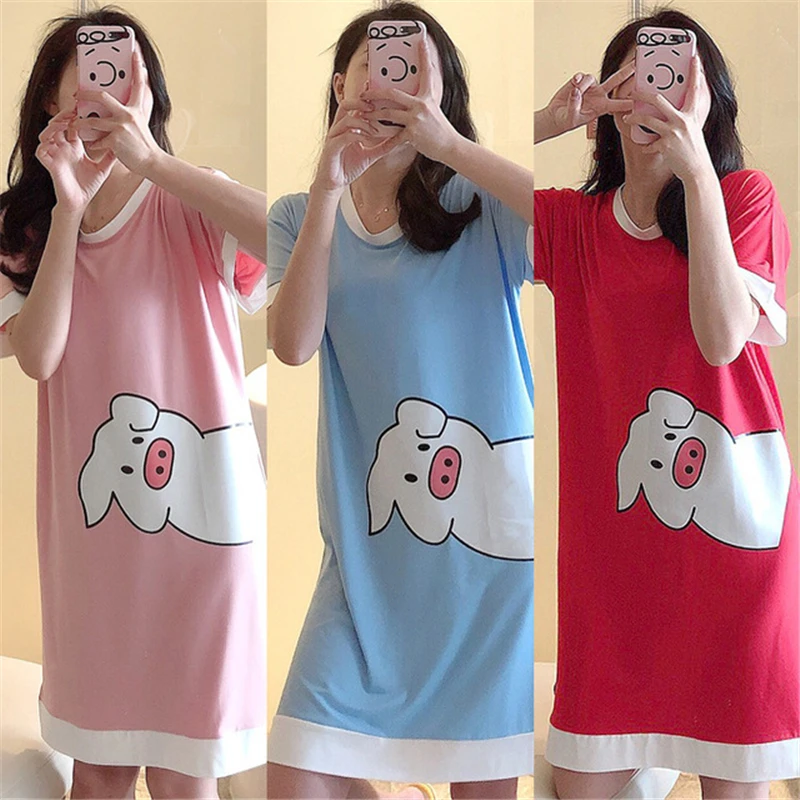 

Женская ночная рубашка с коротким рукавом и круглым вырезом