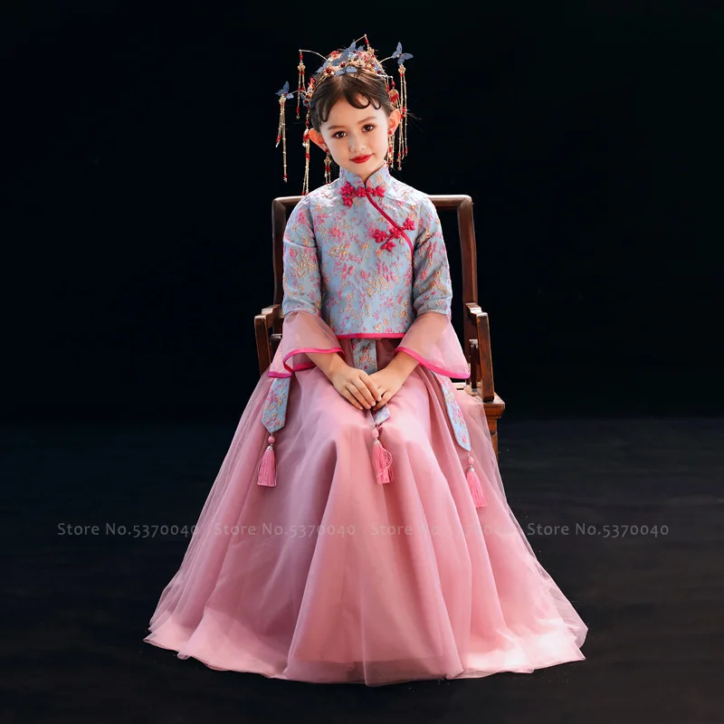 

Princess Cheongsam Kids Formal Dress Girl Chinese Traditional Tang Suit Hanfu Children Festival Party Performance Qipao Costumes