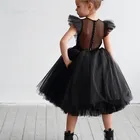 Новое черное Тюлевое платье с цветами для девочек, детские платья принцессы с рукавами-крылышками, платье с жемчужинами на спине для причастия, платье на день рождения