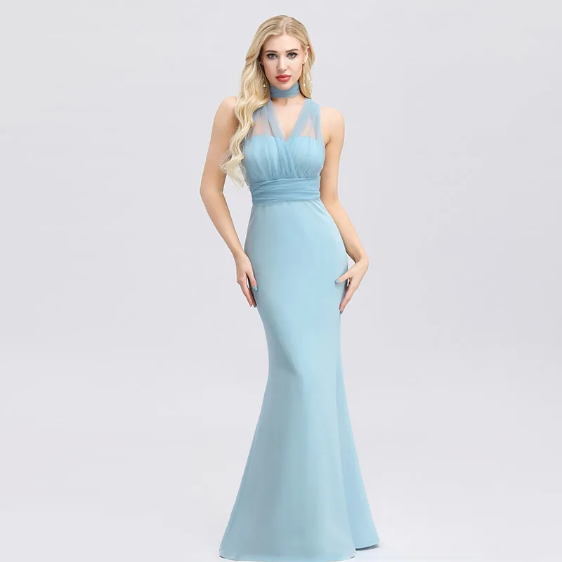 Вечернее платье Русалка небесно-голубое Элегантное Длинное в пол без рукавов
