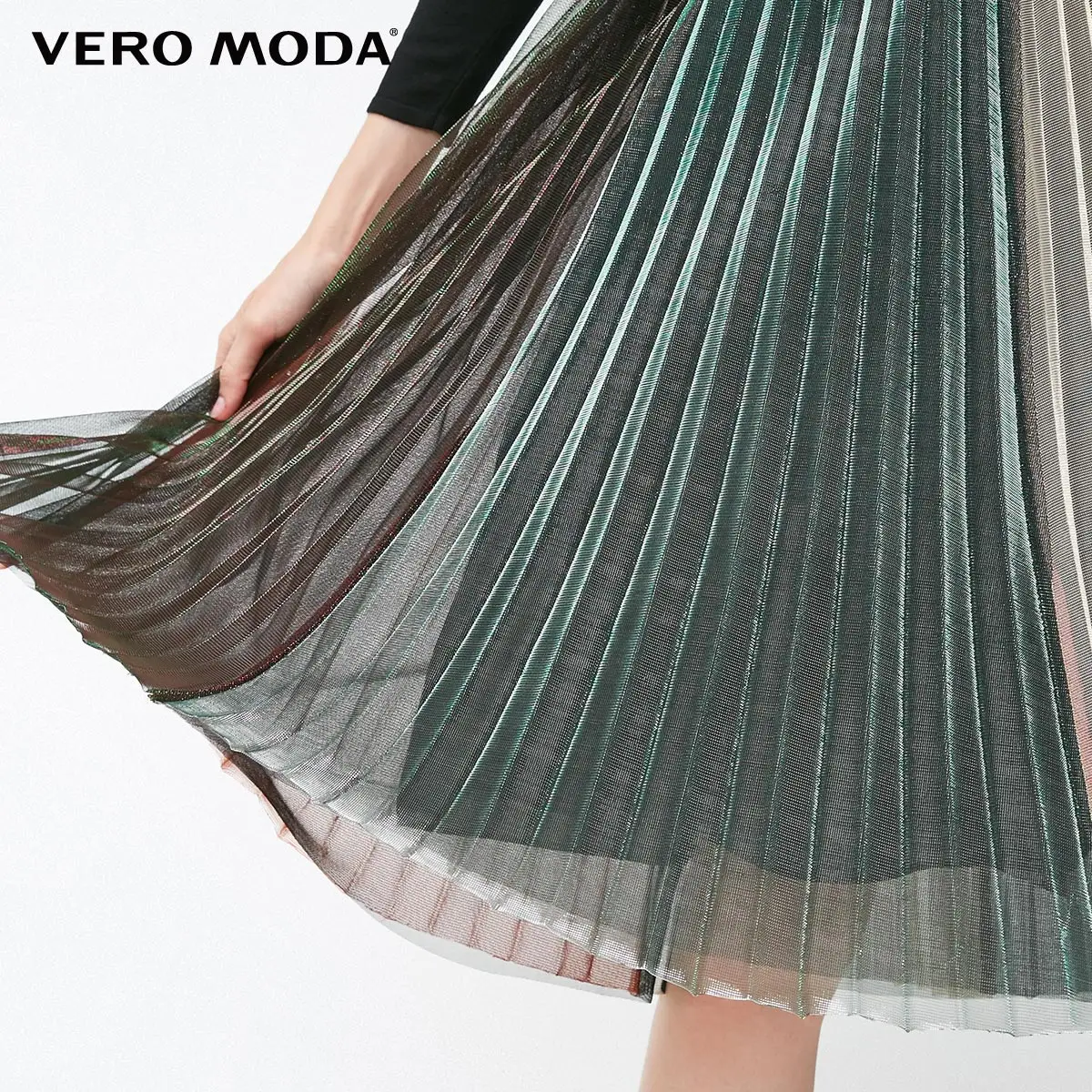 Vero Moda Новое поступление Плиссированное трикотажное платье с вырезом лодочкой и открытыми плечами с блестящими стежками с длинными рукавами | 31837D506