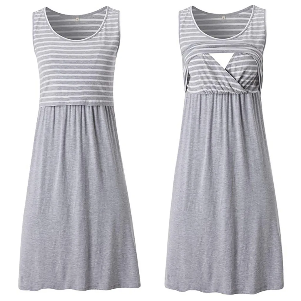 2021 ночная рубашка для грудного вскармливания Женская туника в полоску