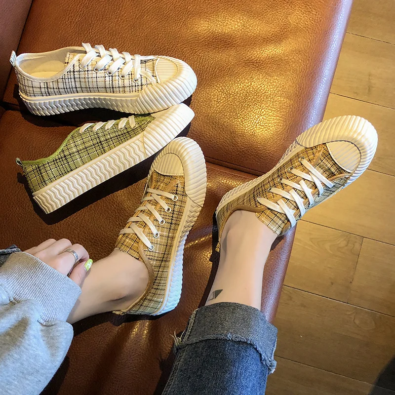 2019 г. новая осенняя парусиновая обувь в стиле ретро клетку модная повседневная
