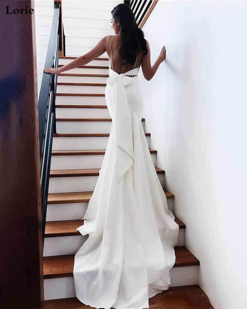 LORIE Русалка свадебное платье Vestidos de novia Спагетти ремни мягкое атласное сексуальное свадебное платье элегантные свадебные платья без спинки