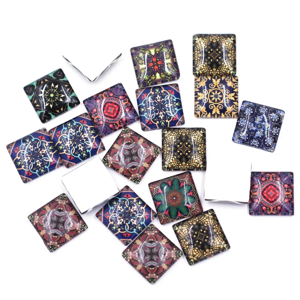 

10PCS Mixed Random Flower Pattern Square 20x20mm Glass Cameos Cabochons DIY Embellishment Scrapbook Handbag Crafts Accessories