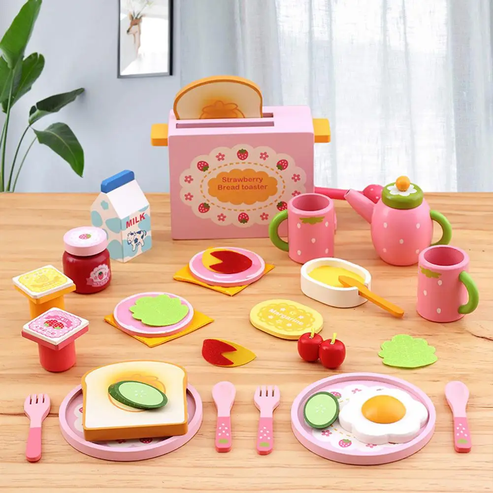 Набор игрушечных домиков для кухни 32 шт. Имитация деревянной еды тостер молочные
