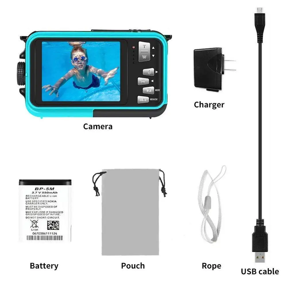 Водонепроницаемая цифровая камера KOMERY видеокамера с двойным экраном 2 7 K 48MP 16X