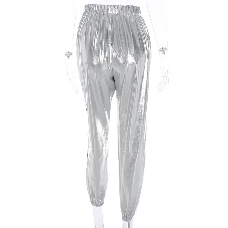 

Women Side-stripe Sport Pants, Adults Casual Style Loose High Waist Trousers (Silver)