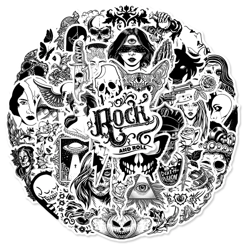 

10/30/50 шт. черно-белые готические ужасные граффити наклейки для телефона чехол ноутбука мотоцикла скейтборда крутые наклейки детские наклей...