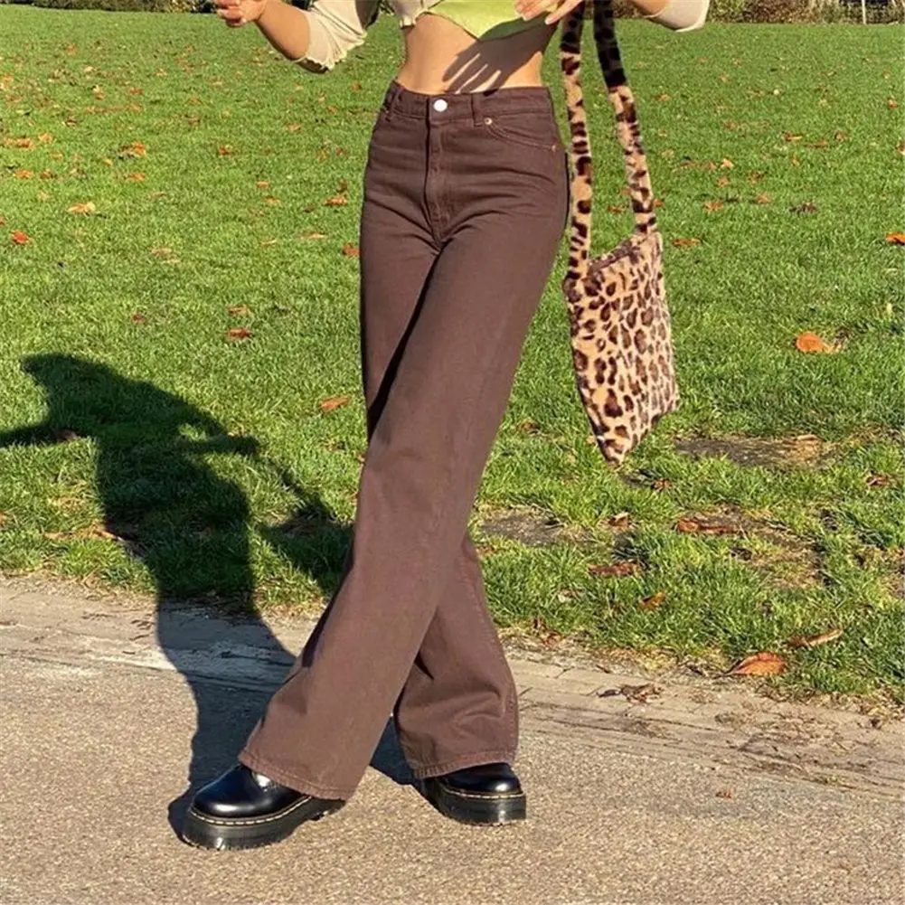 

GIGIFOX 2021 Y2k Style Vintage INS Hot Fashion Brand New Wide Leg Pants Women High Waisted Brown Jeans