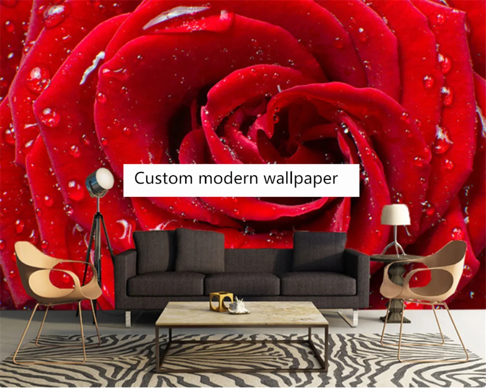 

beibehang Custom modern new bedroom living room big red rose romantic wedding house wallpaper papel de paredepapier peint