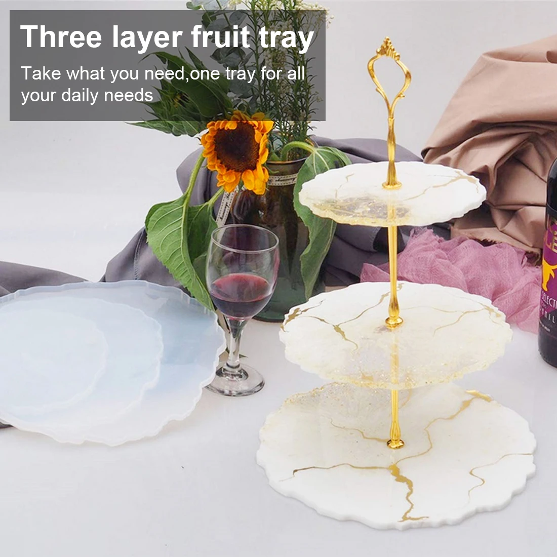 

NEW Fruit Dish DIY Three-layer Fruit Tray Tea Tray Silicone Mold Epoxy Resin Tray Coaster Resin Mold For Desktop Decoration